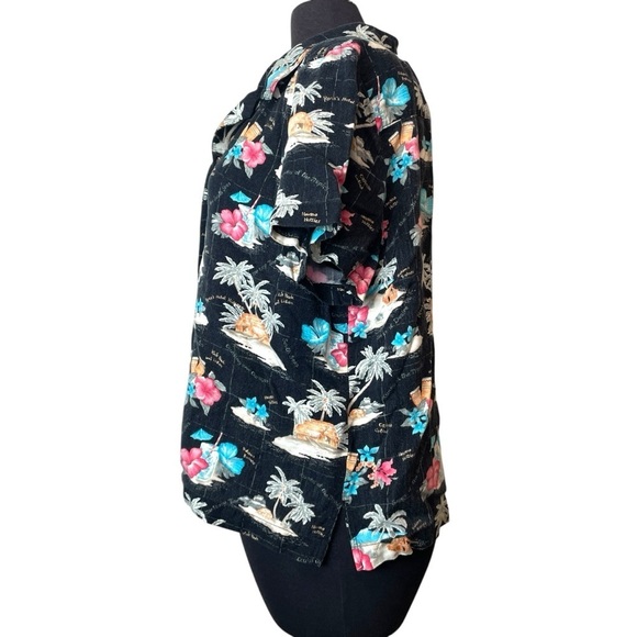 Havana Jacks Cafe Button Up Shirt Hawaiian Vacation Palms & Flowers Vintage - Picture 5 of 9